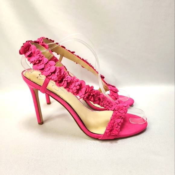 Jessica Simpson Pink Suede Floral Women's Heels - Picture 4 of 14
